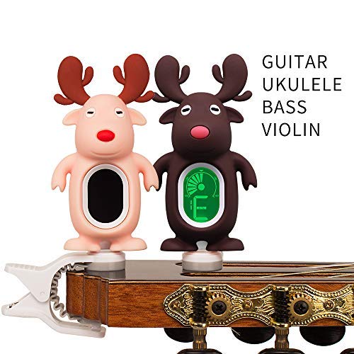 SWIFF Guitar Tuner Clip-On with Sensitive Tuning Bright Clear LCD Display for All String Instruments Bass, Ukulele, Violin Accessories(Reindeer Brown)
