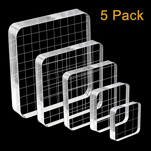 WeiMeet 5 Pieces Stamp Blocks Acrylic Clear Stamping Blocks Tools with Grid Lines for Scrapbooking Crafts Making - Thumbnail 7