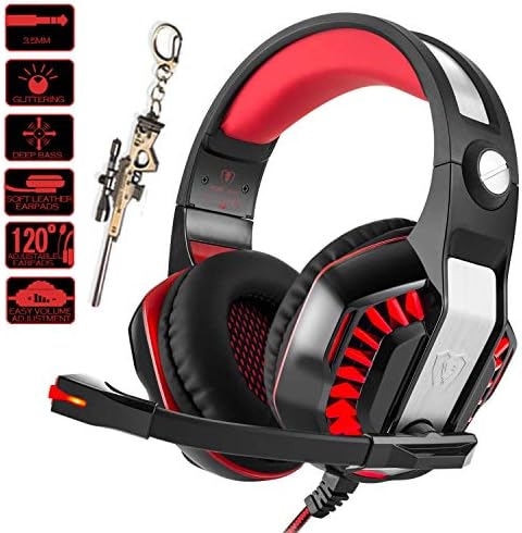 Pro Gaming Headset for PC PS4 Xbox One with Mic Over-Ear Headphones for Laptop Computer Games with Noise Cancelling Stereo 50mm Driver Memory Earmuffs Volume Control Gift for Kids Boy Teens