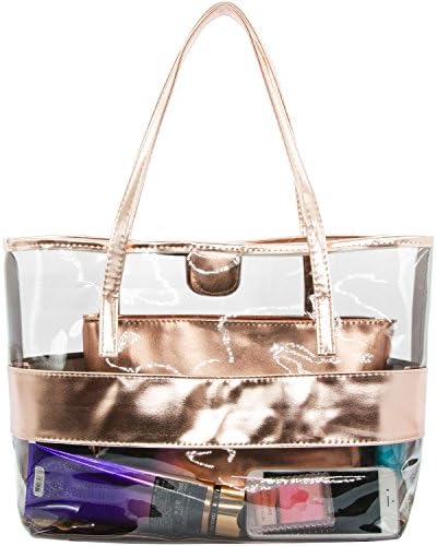 ANXVERS 2 in 1 Cosmetic Bag Portable Toiletry Bag Clear PVC Travel Case Makeup Organizer Bag Quart Luggage Pouch Handbag For Men Women (Rose Gold) 