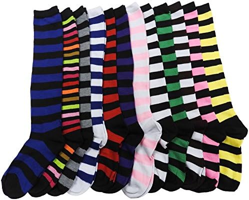 RSG Hosiery Knee High Socks For Teens &amp; Women Solids &amp; Patterns (12-Pack Stripes)
