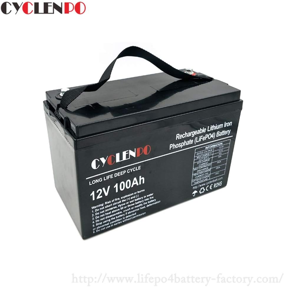 CYCLENPO 12V 100Ah Lithium Iron Phosphate LifePo4 Battery, Excellent for Solar Energy Storage, Golf Carts, RV, Marine, and Off-grid Applications (BLACK)