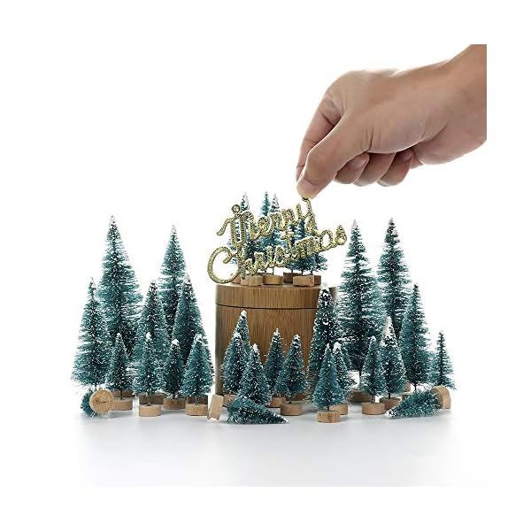 Xueliee Mini-Sisal-Schnee-Frostbäume, Flaschenbürste, Bäume, Kunststoff, Winter, Schnee, Ornamente Tischbäume  (34 Pcs) – Bild 4