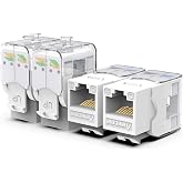 AMPCOM CAT6 Tool-Less Keystone Jack 12-Pack, RJ45 UTP Punch Down Free White | 50&mu; Gold-Plated Contacts, Full Copper Conductor, ABS Fire-Resistant Housing, Dust-Proof Case, T568A/B Color-Coded, 23-26AWG