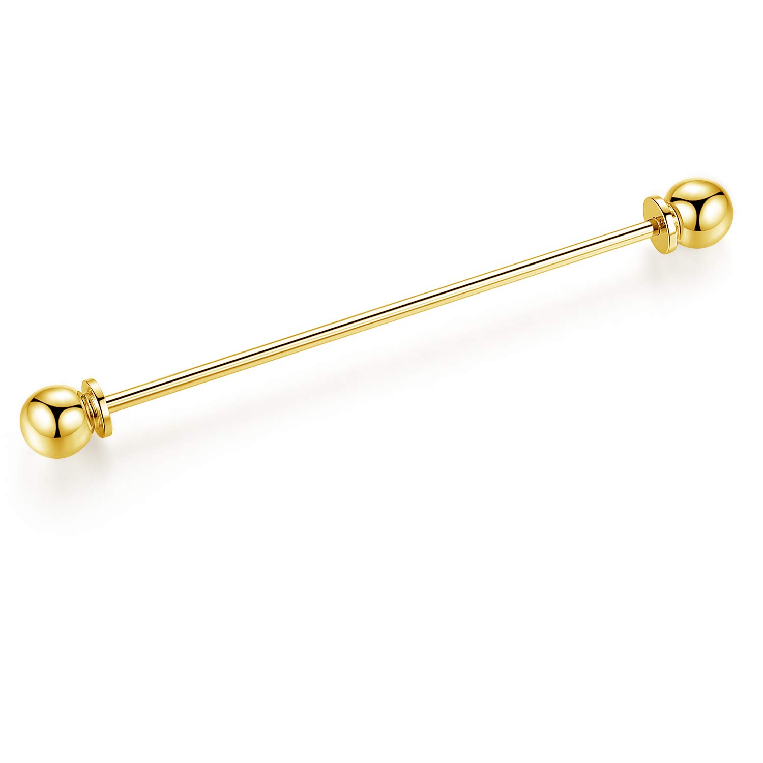 HONEY BEAR 2.52" Tie Collar Bar Pins Brooches for Mens Shirts Business Wedding Gift,64mm (Barbell End Gold)