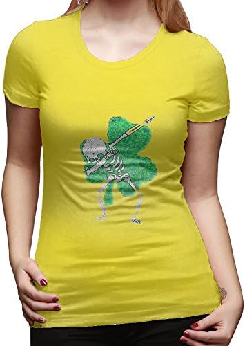 Dabbing Skeleton Shamrock Skulls Fashion Style 3D Print Cotton Women's T-Shirt Yellow