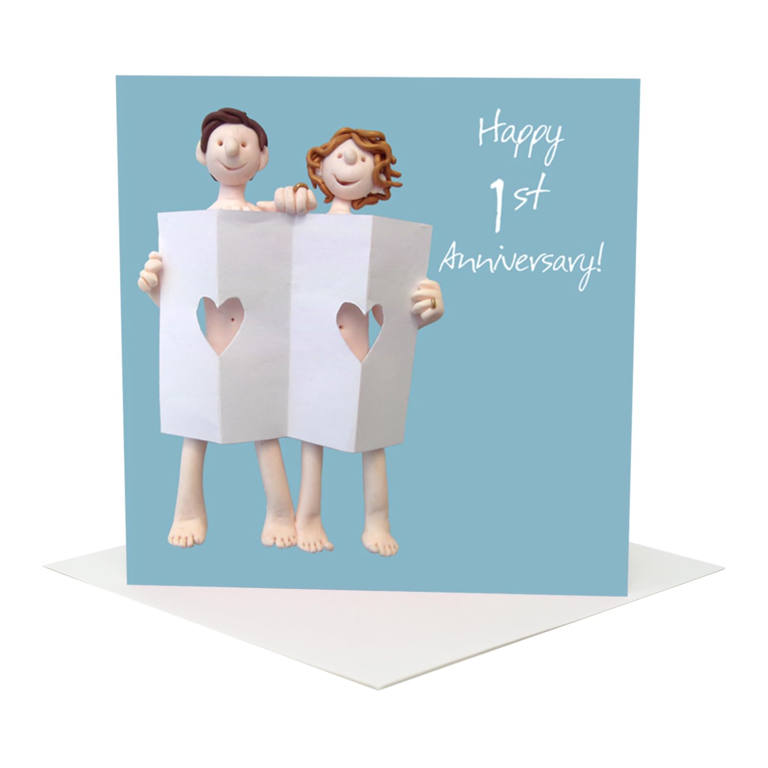 Holy Mackerel funny 1st wedding anniversary card, paper anniversary greeting card for husband wife partner couple, humorous first anniversary milestone card, 15 cm square with envelope