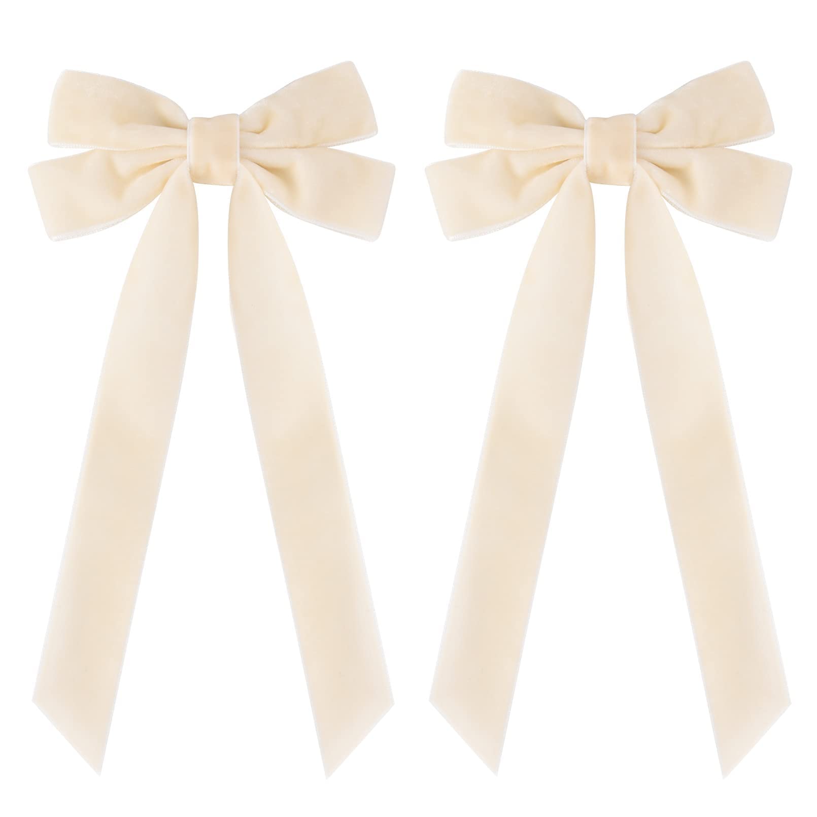 Photo 1 of 2PCS Velvet Hair Bows Ivory Beige Hair Ribbon Clips Big Fall Alligator Clips Hair Accessories for Women Girls Toddlers Kids Baby