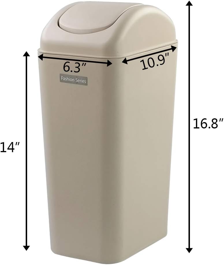 Ponpong 14 Litre Plastic Swing Trash Can Dustbin with Lid, Khaki, 1 Pack: Home & Kitchen