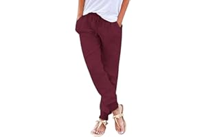 Lainuyoah Linen Pants For Women 2025 Petite Summer Drawstring Elastic High Waist Comfy 2025 Lounge Vacation Tapered Trousers