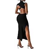 GORGLITTER Women's Backless Maxi Dress Evening Gowns Formal Elegant Classy Cocktail Club Open Back Going Out Sun Dress