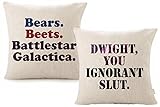Foozoup Throw Pillow Case The Office Dwight, You Ignorant S. Wedding Decor Farmhouse Style Cotton Linen Cushion Cover with Bears, Beets, Battlestar Galactica Words for Sofa Couch 18 x 18 Inch(2 Pack)