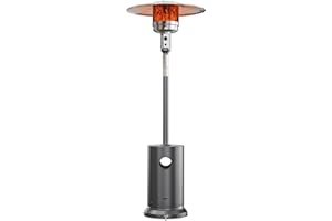 EAST OAK 48,000 BTU Patio Heater for Outdoor Use with Round Table Design, Double-Layer Stainless Steel Burner, Wheels, Triple Protection System, Outdoor Heater for Home and Residential, Grey
