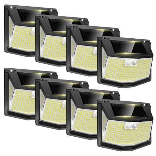 TECKNET Solar Outdoor Light, 248 LED/300° Powerful Illumination, Solar Outdoor LED Spotlights with Motion Sensor, 3 Modes IP66 Waterproof Solar Lights for Garden, Garage, Patio, 8 Pack