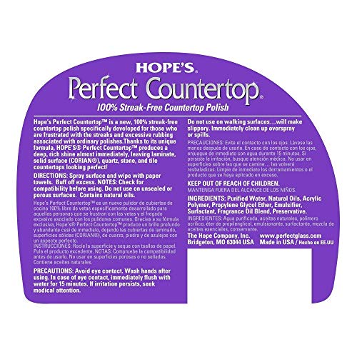 HOPE'S Perfect Countertop Cleaner and Polish, 22-Ounce, Streak-Free, Multi-Surface Cleaning Spray, Safe on Stone sealant, Laminate, CORIAN, Granite, Quartz, Marble, Stone, and More - Pack of 2