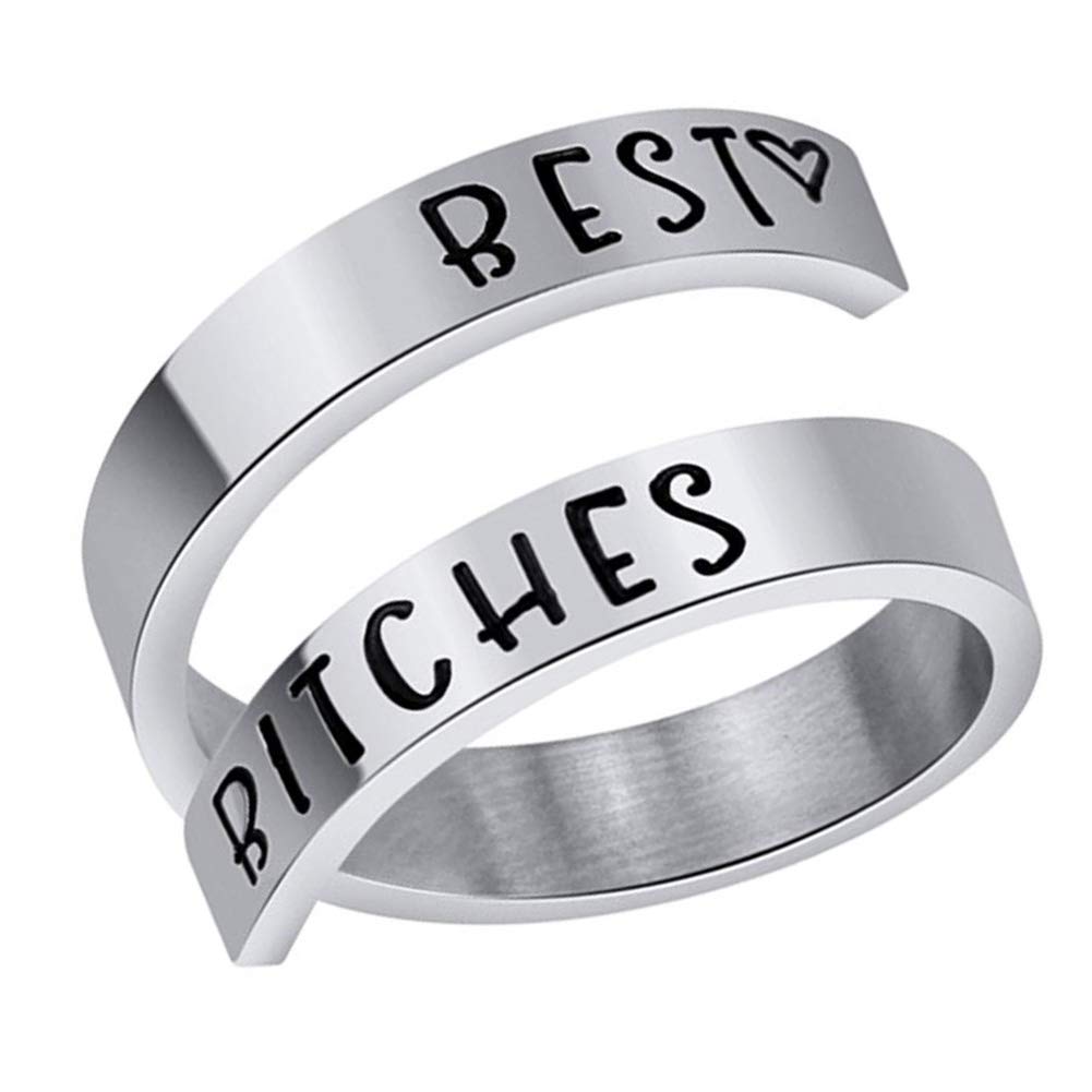 Engraved Inspirational Ring, Woffoly Open Adjustable Finger Ring, Surgical 316L Stainless Steel Statement Rings Gifts for Women Teen Girls