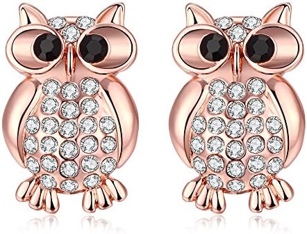 18K Rose Gold Plated Cubic Zirconia Cute Owl Shape Stud Earrings