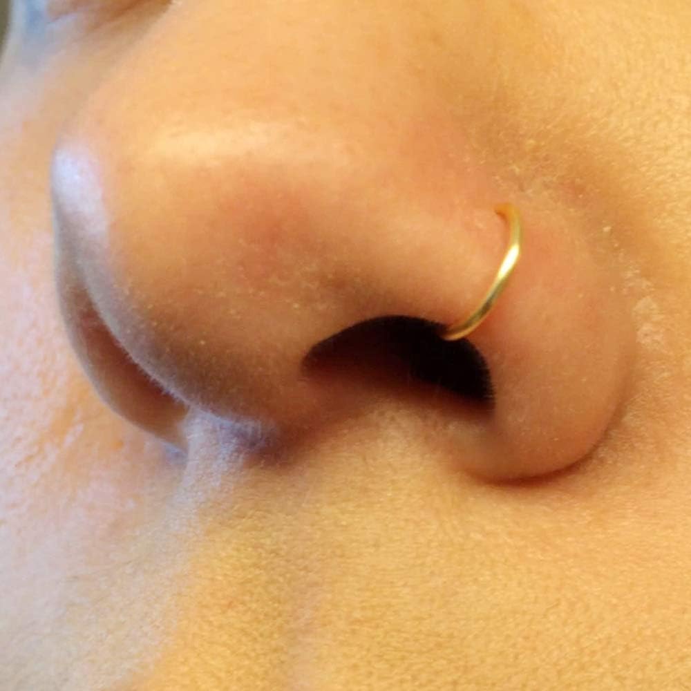 AZARIO LONDON 14K Solid Yellow Gold 22 Gauge - 8MM Diameter Ball End Open Hoop Nose Piercing Ring Jewellery - Image 4