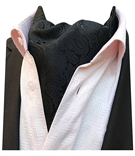 MENDENG Mens Black Gold Paisley Jacquard Woven Silk Cravat Formal Self Tie Ascot