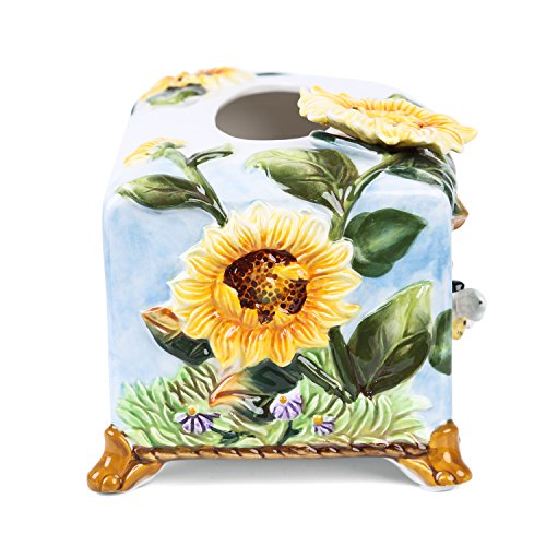 FORLONG FL9001 Ceramic Facial Tissue Dispenser Box Paper Dispenser Box Tissue Holder for Bathroom Vanity-Sunflower