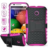 ElBolt Motorola E / Moto E 3 in 1 Bundle Armor Grenade Viewing Stand/Kickstand Hard Gel Case- Hot Pink (Free Ultra-Sensitive Stylus Pen and Premium Screen Protector by ElBolt TM)