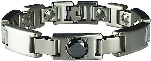 Black Zirconium and Overwhelmingly Large Germanium Chip Titanium Bracelet - Germanium Chip 7.2mm x 4 / 5.7mm x 8 - Free Shipping with a Gift Box - Made in JAPAN
