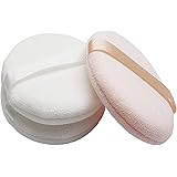6 Pack 4 Inch Cotton Makeup Powder Puffs With Ribbon Band Handle for Loose Powder, Face Powder, Color Mixing