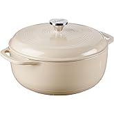 Lodge 4.5 Quart Enameled Cast Iron Dutch Oven with Lid – Dual Handles – Oven Safe up to 500° F or on Stovetop - Use to Marinate, Cook, Bake, Refrigerate and Serve – Sandalwood