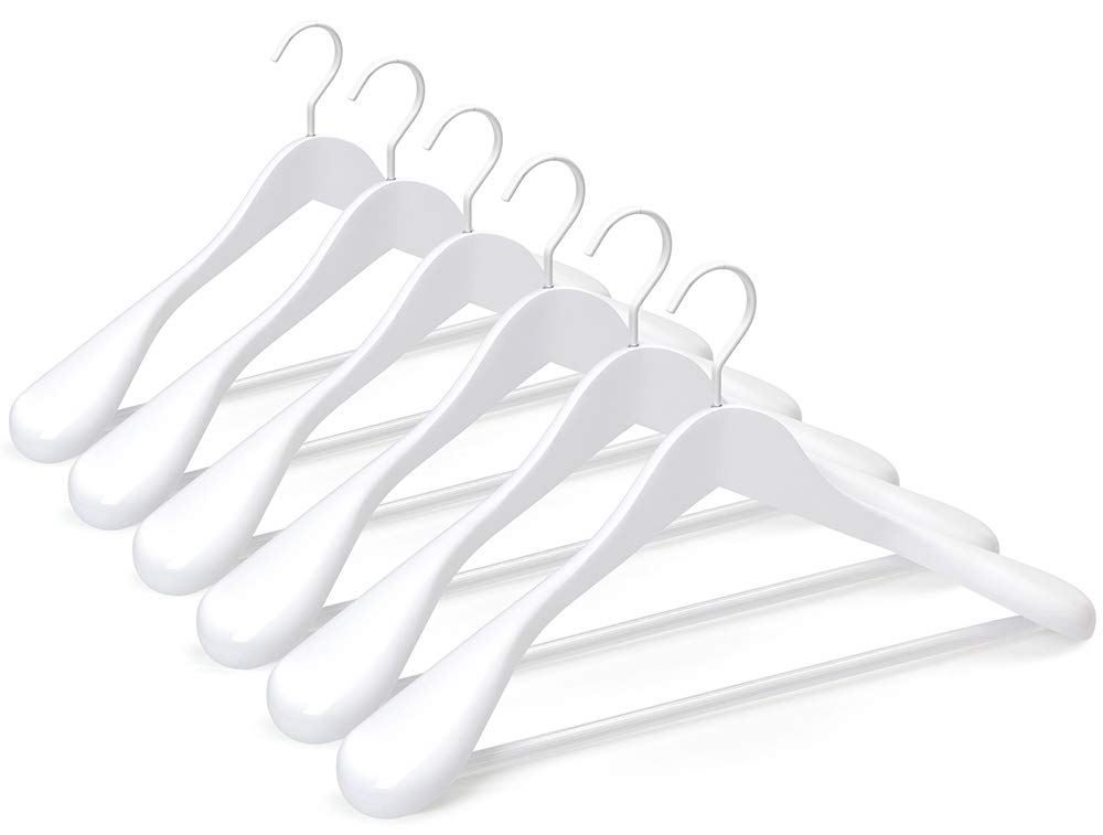 Photo 1 of TOPIA HANGER White Wooden Coat Hanger 6 Pack, Wood Suit Hangers,Glossy Finish with Extra-Wide Shoulder, Thicker White Hooks & Anti-Slip Bar,Suitable for Coat, Suit,Dress,Jacket,Heavy Cloth - CT02W