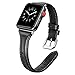Secbolt Leather Bands Compatible with Apple Watch Band 38mm 40mm 41mm Iwatch SE Series 9 8 7 6 5 4 3 2 1 Slim Replacement Wristband Strap Stainless Steel Buckle, Black