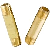 Legines Brass Pipe Fitting, Long Nipple, 1/2" NPT Male x 1/2" NPT Male, 2" Length (Pack of 2)