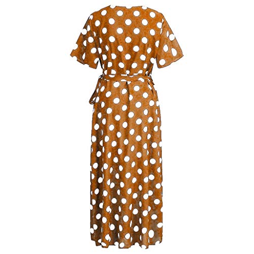 BODOAO Women's Polka Dot Printed Plus Size Dress Casual V-Neck Short-Sleeved Belt Dress