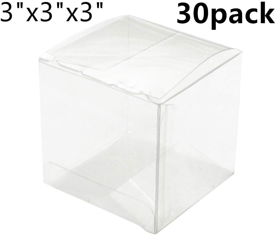 3 x 3 x 3" PET Transparent Clear Wedding Favor Boxes Gift Boxes for Wedding, Party, Birthday Presents, Candy, Cupcakes, Jewelry (30pcs)