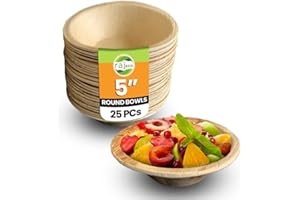 RAJ UNIQUE COLLECTION Raj Disposable Palm Leaf Bowls (25 Count, 5" Bowls) Strong Bowl Like Bamboo Party Bowl - Decorative Compostable Tableware for Lunch, Dinner, Birthday, Outdoor, BBQ, Picnic, Parties