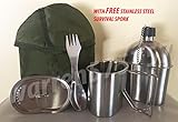 G.I. Style Stainless Steel 1qt. Canteen with Cup and Vented LID with Surplus G.I. Issue Canteen Cover.