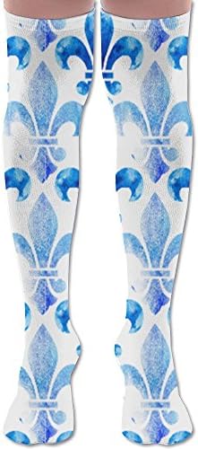 Blue Fleur De Lis Women Thigh High Socks Over Knee High Socks Leg Warmer Sexy Stockings