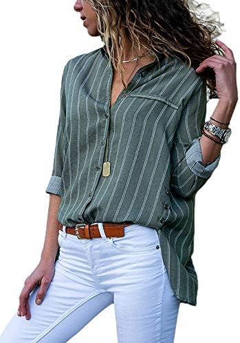 Jeazi Womens Long Sleeve Button Detail Loose Fitting Chiffon Casual Blouse Solid Tops