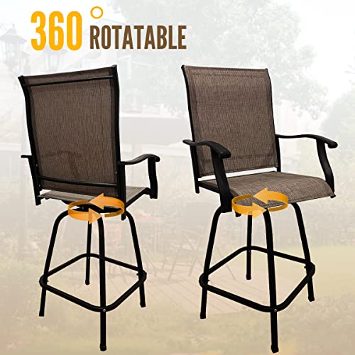 Swivel Outdoor Bar Stools Set of 2 Clearance, High Top Patio Chairs Patio Bar Stools Textilene