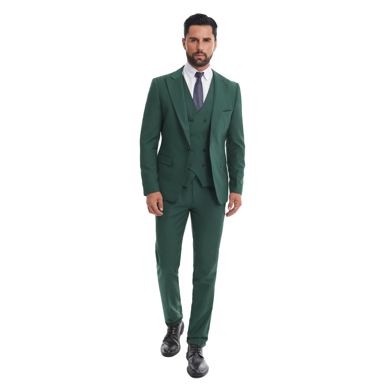 View 1 of Men's 3 Piece Slim Fit Suit Set One-Button Tuxedo Jacket Vest & Pants for Wedding Prom Business Green