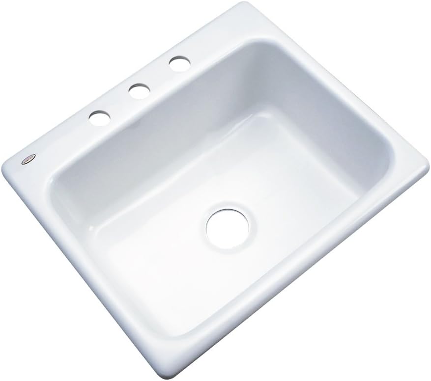 Dekor Sinks 32300 Princeton Cast Acrylic Single Bowl Kitchen Sink-3 Hole, 25", White