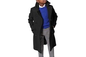 Ebifin Boys Notch Lapel Double Breasted Long Trench Coat Casual Classic Peacoat
