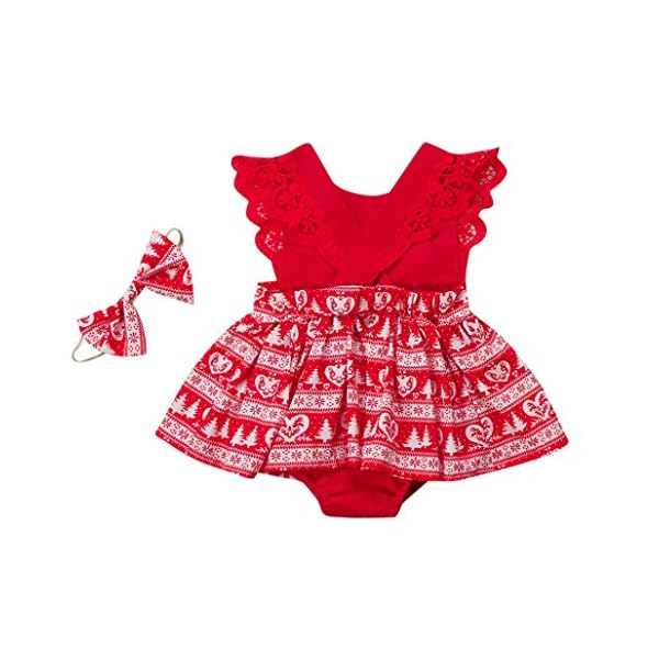 Elevin(TM) Christmas Toddler Kids Baby Girls Ruffle Print Lace Headband Dress Jumpsuit Outfit Clothes - Image 5