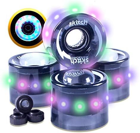 Skitch Light-Up LED Skateboard Wheels – 60mm x 45mm Illuminating Replacement Wheels for Skateboards, Mini Cruiser Boards and Longboards (4-Pack, No Batteries Required)