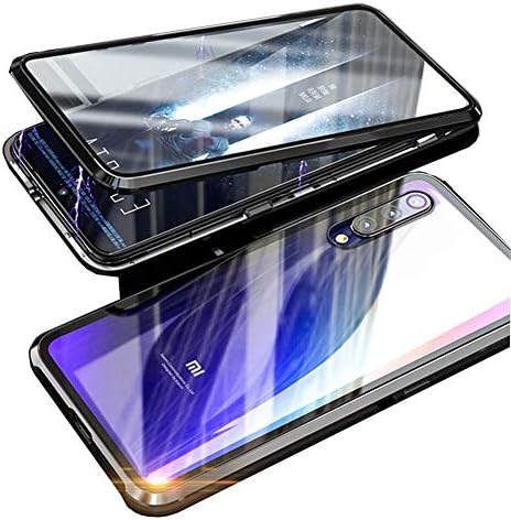 FUNIT Compatible Xiaomi Mi 9 Case Strong Magnetic Adsorption Screen and Back with 9H Tempered Glass+Metal Frame 360° Full Body Flip Case for Xiaomi Mi 9 （Black）