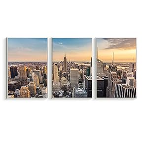 Framed Canvas Wall Art for Living Room, Bedroom Modern City View Canvas Prints for Home Decoration Ready to Hanging - 16"x24"x3 Panels