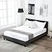 Mecor Upholstered Linen Queen Platform Bed Metal Frame with Wood Slat Support,Square Stitched Headboard,Black/Queen Size