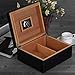 MEGACRA Desktop Cigar Humidor, Cedar & Leather Cigar Storage Box Well Seal Design with Tray and Adjustable Divider, Glass Hygrometer and Rectangle Humidifier, Holds 25-50 Cigars (Dark Black)