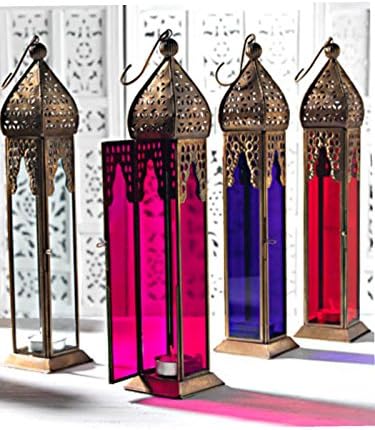 Moroccan style Tall glass lantern 4 shades Fair Trade (Clear)