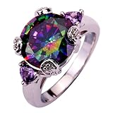 Yazilind Round Cut Big Stone Royal Rainbow Purple Cubic Zirconia CZ Silver Plated Ring Size