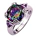 Yazilind Round Cut Big Stone Royal Rainbow Purple Cubic Zirconia CZ Silver Plated Ring Size